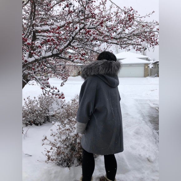 (SOLD) Soia & Kyo Real Silver Fox Fur & Wool Winter Jacket XL - Picture 3 of 8